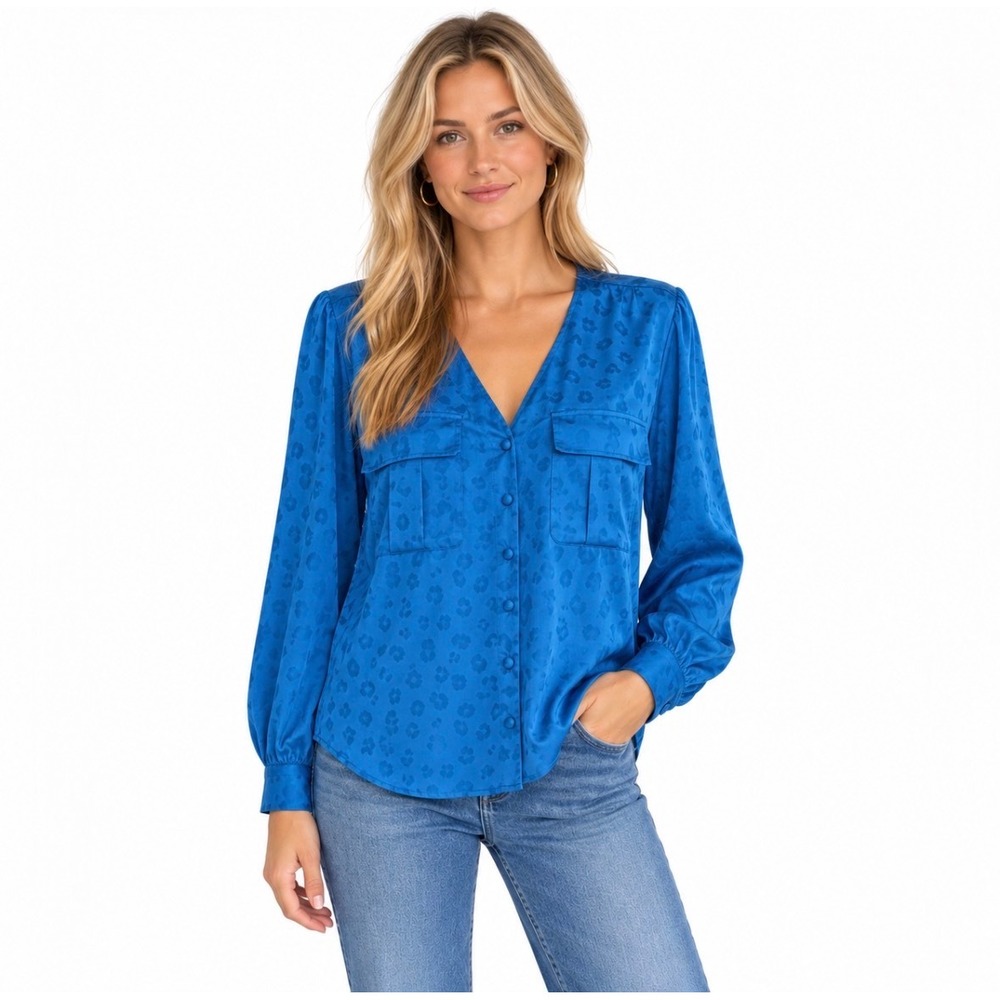 NWT Veronica Beard Faith Top Cerulean Blue Jacquard Blouse 2007JQ0194888 Size 8